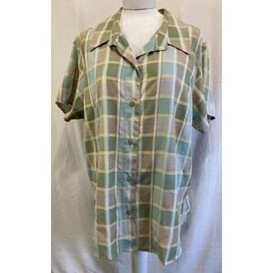 Basic Editions Plaid Cotton Button Up Shirt 1X Cottagecore Casual Top 100%Cotton